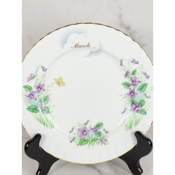 Royal Albert March Violet Wild Flower Year 1987 Bone China 8" Wall Decor England - Picture 2 of 14